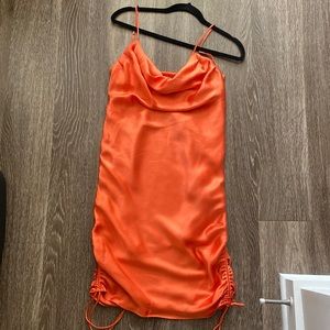 Orange Zara Draped Satin Effects Mini Dress